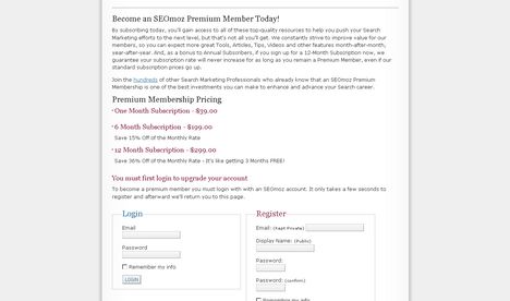 SEOmoz Premium Membership Landing Page