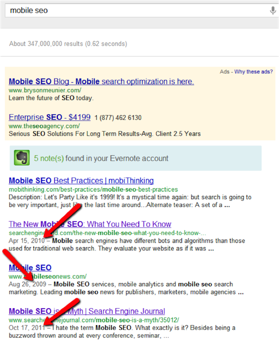 image of google search results for mobile seo
