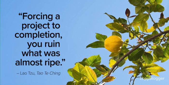 "Forcing a project to completion, you ruin what was almost ripe." – Lao Tzu, Tao Te Ching