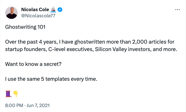 Nicolas Cole ghostwriting twitter thread